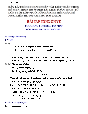 Bài tập Toán Lớp 6 - Ôn về Ước chung, ước chung lớn nhất - Bội chung, bội chung nhỏ nhất